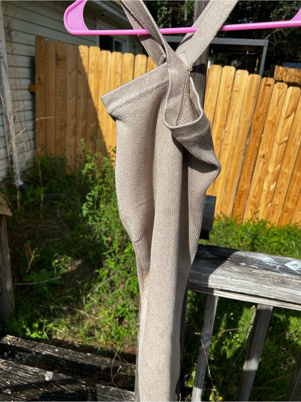 Air Space Taupe Ribbed Asymmetrical Knit Midi Dress Small